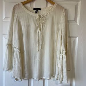 Ellen Tracy ivory blouse, rose gold stripes and bell sleeves, size medium